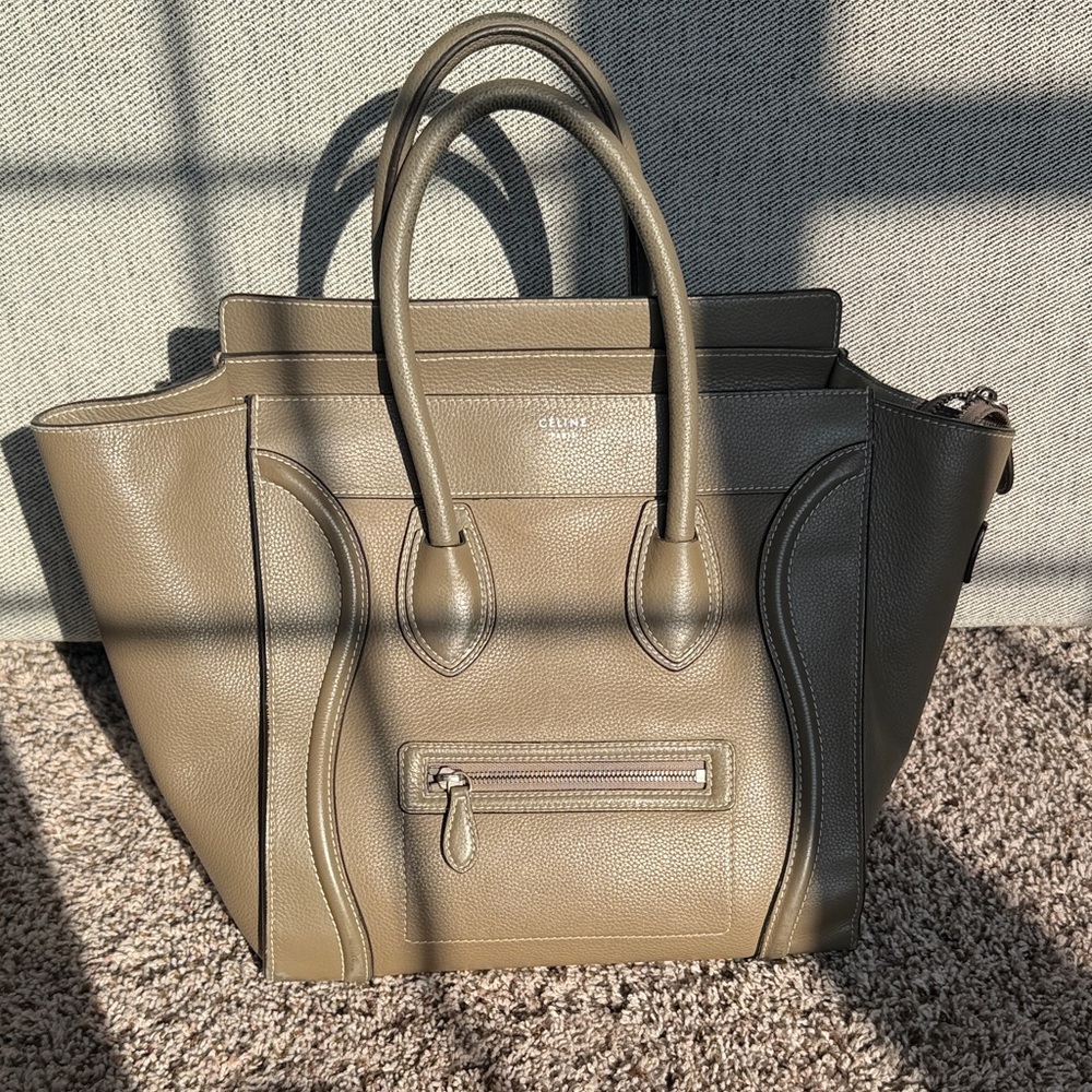 Celine Taupe Pebbled Leather Large Luggage Tote